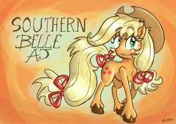 Size: 2352x1656 | Tagged: safe, artist:dilarus, banned from derpibooru, deleted from derpibooru, derpibooru import, applejack, bow, hooves, solo, tail bow, unshorn fetlocks