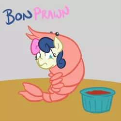 Size: 700x700 | Tagged: safe, artist:atlur, banned from derpibooru, deleted from derpibooru, derpibooru import, bon bon, sweetie drops, shrimp, bonafied, bon bon is not amused, bonpun, pun, solo, unamused