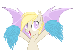 Size: 600x391 | Tagged: safe, artist:vito, banned from derpibooru, deleted from derpibooru, derpibooru import, oc, oc:pom pom, unofficial characters only, bat pony, pony, /mlp/, 4chan, animated, blind, cheerleader, female, happy, mare, pom pom, solo, vibrating