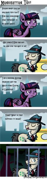 Size: 675x2554 | Tagged: safe, artist:southparktaoist, banned from derpibooru, deleted from derpibooru, derpibooru import, twilight sparkle, twilight sparkle (alicorn), alicorn, pony, rarity takes manehattan, abuse of power, banished, comic, disproportionate retribution, female, mare, overreaction, parody, prison, scene parody, taxi, tyrant sparkle