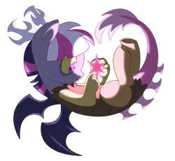 Size: 800x739 | Tagged: safe, artist:lopoddity, banned from derpibooru, deleted from derpibooru, derpibooru import, oc, oc:pandora, unofficial characters only, draconequus, hybrid, pandoraverse, antlers, daughter, draconequus oc, female, floating, glow, interspecies offspring, next generation, offspring, parent:discord, parents:discolight, parent:twilight sparkle, shading, solo