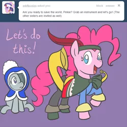 Size: 650x650 | Tagged: safe, artist:atlur, banned from derpibooru, deleted from derpibooru, derpibooru import, marble pie, pinkie pie, ask the pie sisters, ask, bard, clothes, costume, fantasy class, final fantasy, geomancer, tumblr