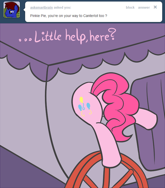 Size: 650x742 | Tagged: safe, artist:atlur, banned from derpibooru, deleted from derpibooru, derpibooru import, pinkie pie, ask the pie sisters, ask, butt, buttstuck, plot, solo, stuck, tumblr