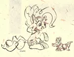 Size: 2400x1865 | Tagged: safe, artist:dilarus, banned from derpibooru, deleted from derpibooru, derpibooru import, gummy, pinkie pie, monochrome, sketch