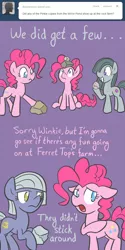 Size: 650x1300 | Tagged: safe, artist:atlur, banned from derpibooru, deleted from derpibooru, derpibooru import, limestone pie, marble pie, pinkie pie, ask the pie sisters, ask, comic, tumblr