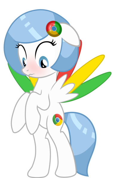 Size: 3158x5000 | Tagged: safe, artist:vito, banned from derpibooru, deleted from derpibooru, derpibooru import, oc, oc:google chrome, unofficial characters only, pegasus, pony, absurd resolution, bipedal, blushing, browser ponies, cute, embarrassed, floppy ears, frown, google chrome, image, looking down, png, simple background, solo, spread wings, transparent background, vector, wavy mouth, wide eyes, wings