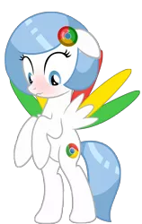 Size: 3158x5000 | Tagged: safe, artist:vito, banned from derpibooru, deleted from derpibooru, derpibooru import, oc, oc:google chrome, unofficial characters only, pegasus, pony, absurd resolution, bipedal, blushing, browser ponies, cute, embarrassed, floppy ears, frown, google chrome, image, looking down, png, simple background, solo, spread wings, transparent background, vector, wavy mouth, wide eyes, wings