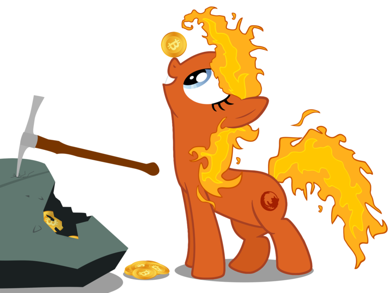 Size: 5000x3735 | Tagged: safe, artist:vito, banned from derpibooru, deleted from derpibooru, derpibooru import, oc, ponified, pony, absurd resolution, balancing, bitcoin, browser ponies, cryptocurrency, cute, eyes on the prize, firefox, grin, image, looking at something, looking up, mining, ocbetes, pickaxe, png, simple background, smiling, solo, transparent background