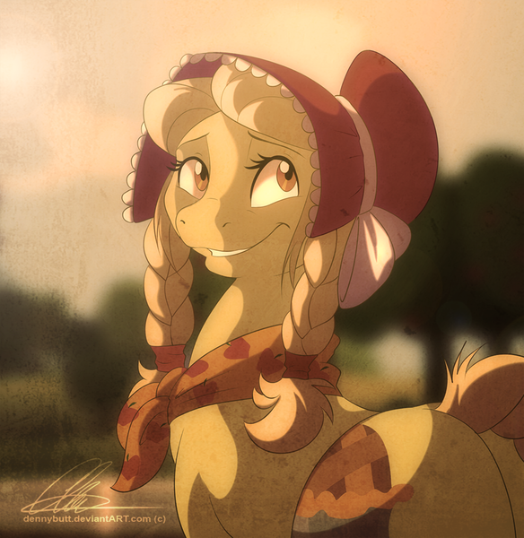 Size: 1000x1028 | Tagged: safe, artist:dvixie, banned from derpibooru, deleted from derpibooru, derpibooru import, granny smith, earth pony, pony, adorasmith, bonnet, butt, cute, female, grin, mare, neckerchief, plot, smiling, solo, young granny smith, younger