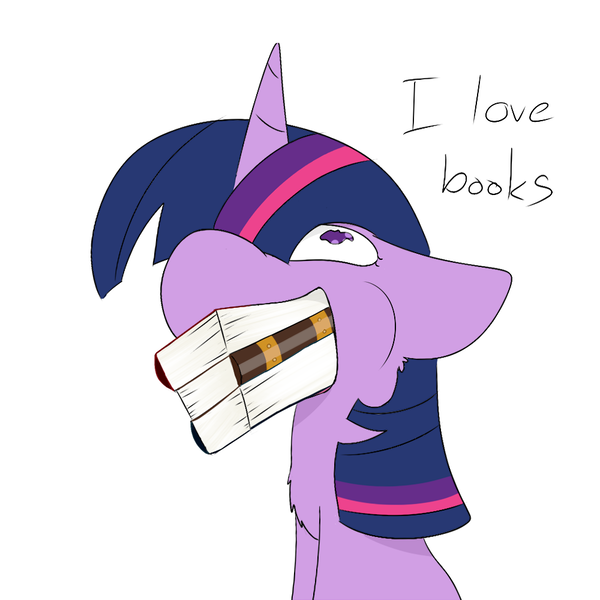 Size: 1000x1000 | Tagged: safe, artist:input-command, banned from derpibooru, deleted from derpibooru, derpibooru import, twilight sparkle, bibliovore, book, eye shimmer, floppy ears, fluffy, gentlemen, mouth hold, nom, pica, smiling, solo, that pony sure does love books, wide eyes