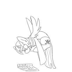 Size: 1000x1000 | Tagged: safe, artist:input-command, banned from derpibooru, deleted from derpibooru, derpibooru import, twilight sparkle, twilight sparkle (alicorn), alicorn, pony, book, female, flying, lineart, mare, monochrome, sketch, solo