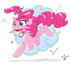 Size: 1280x1224 | Tagged: safe, artist:dilarus, artist:kiramoses, banned from derpibooru, deleted from derpibooru, derpibooru import, pinkie pie, candy, food, lollipop, rock candy necklace, simple background, solo, transparent background