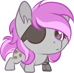 Size: 395x391 | Tagged: safe, artist:dvixie, banned from derpibooru, deleted from derpibooru, derpibooru import, oc, oc:hired gun, unofficial characters only, cyborg, fallout equestria, fallout equestria: heroes, amputee, chibi, commission, eyepatch, fanfic art, prosthetic limb, prosthetics, solo