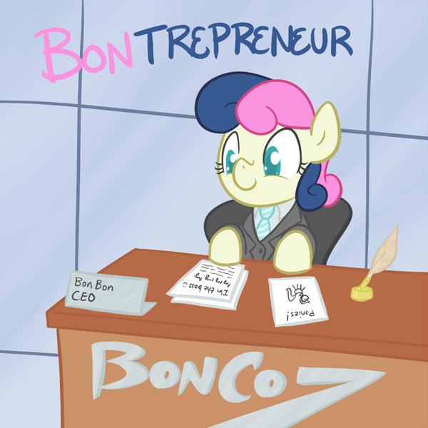 Size: 700x700 | Tagged: safe, artist:atlur, banned from derpibooru, deleted from derpibooru, derpibooru import, bon bon, sweetie drops, earth pony, pony, bonafied, bonpun, business suit, businessmare, ceo, clothes, female, mare, pun, smiling, suit, tumblr