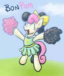 Size: 548x650 | Tagged: safe, artist:atlur, banned from derpibooru, deleted from derpibooru, derpibooru import, bon bon, lyra heartstrings, sweetie drops, earth pony, pony, bonafied, bonpun, cheerleader, female, implied lesbian, implied lyrabon, implied shipping, lesbian, lyrabon, pom pom, pun, shipping