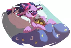 Size: 1280x863 | Tagged: safe, artist:lopoddity, banned from derpibooru, deleted from derpibooru, derpibooru import, twilight sparkle, twilight sparkle (alicorn), oc, oc:pandora, alicorn, draconequus, hybrid, pony, pandoraverse, bed, bed mane, draconequus oc, female, interspecies offspring, mama twilight, mare, mother and child, mother and daughter, newborn, next generation, offspring, parent:discord, parent:twilight sparkle, parents:discolight, sleeping