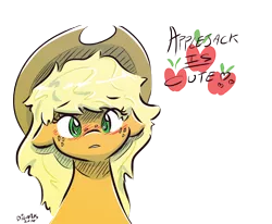 Size: 4000x3293 | Tagged: safe, artist:dilarus, banned from derpibooru, deleted from derpibooru, derpibooru import, applejack, blushing, bust, cute, floppy ears, jackabetes, portrait, simple background, solo, transparent background