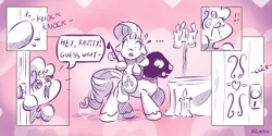 Size: 4000x2000 | Tagged: suggestive, artist:dilarus, banned from derpibooru, deleted from derpibooru, derpibooru import, big macintosh, rarity, sweetie belle, earth pony, pony, meet-the-pones, :d, bedroom, candle, caught, d:, female, floppy ears, male, mask, open mouth, ponies riding ponies, rarimac, reins, riding, riding crop, scarred for life, shipping, stallion, straight, surprised