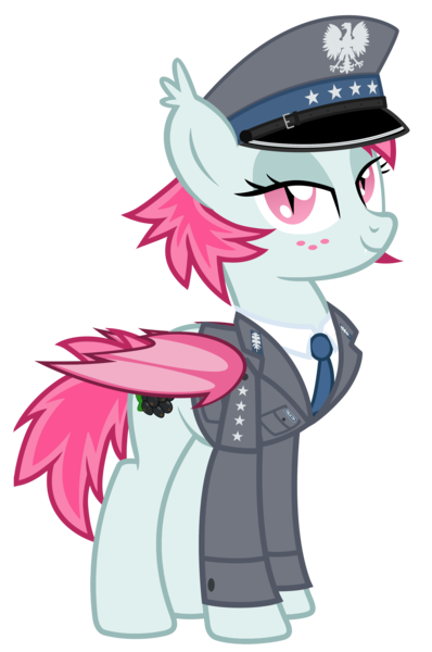 Size: 3049x4593 | Tagged: source needed, safe, artist:vito, banned from derpibooru, deleted from derpibooru, derpibooru import, oc, oc:robinia, unofficial characters only, bat pony, pony, clothes, hat, milicja obywatelska, militia, peaked cap, poland, police, polish, simple background, transparent background, uniform, vector