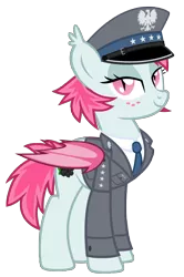 Size: 3049x4593 | Tagged: source needed, safe, artist:vito, banned from derpibooru, deleted from derpibooru, derpibooru import, oc, oc:robinia, unofficial characters only, bat pony, pony, clothes, hat, milicja obywatelska, militia, peaked cap, poland, police, polish, simple background, transparent background, uniform, vector