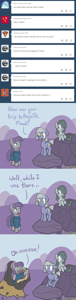 Size: 650x2558 | Tagged: safe, artist:atlur, banned from derpibooru, deleted from derpibooru, derpibooru import, limestone pie, marble pie, maud pie, ask the pie sisters, ask, comic, crossover, graboid, tremors, tumblr