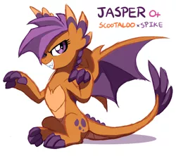 Size: 1024x908 | Tagged: safe, artist:lopoddity, banned from derpibooru, deleted from derpibooru, derpibooru import, oc, oc:jasper, unofficial characters only, dracony, dragon, hybrid, pony, pandoraverse, interspecies offspring, next generation, offspring, parent:scootaloo, parent:spike, parents:scootaspike, simple background, solo, white background