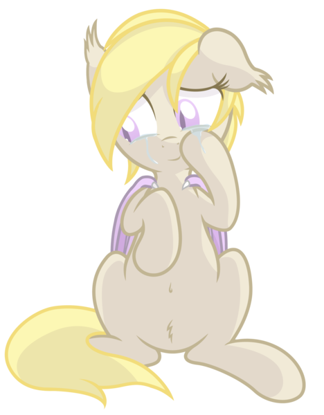 Size: 1907x2443 | Tagged: safe, artist:vito, banned from derpibooru, deleted from derpibooru, derpibooru import, oc, oc:pom pom, unofficial characters only, belly button, blind, crying, cute, floppy ears, fluffy, happy, looking away, simple background, sitting, smiling, solo, tears of joy, transparent background, vector