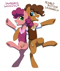 Size: 1265x1500 | Tagged: safe, artist:lopoddity, banned from derpibooru, deleted from derpibooru, derpibooru import, oc, oc:jamboree sandwich, oc:peanut butter sandwich, unofficial characters only, earth pony, pony, pandoraverse, clothes, female, male, next generation, offspring, parent:cheese sandwich, parent:pinkie pie, parents:cheesepie, twins