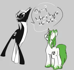 Size: 1729x1648 | Tagged: grimdark, artist:sand-filled-scarecrow, banned from derpibooru, deleted from derpibooru, derpibooru import, oc, oc:caustice ichor, oc:negative, unofficial characters only, black and white, cutie mark, dialogue, grayscale, monochrome, neo noir, partial color