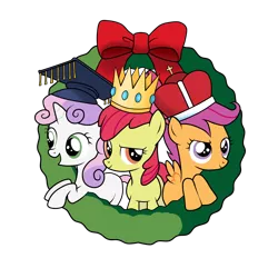 Size: 1712x1712 | Tagged: safe, artist:southparktaoist, banned from derpibooru, deleted from derpibooru, derpibooru import, apple bloom, scootaloo, sweetie belle, balthazar, caspar, chinese text, christmas, crown, cutie mark crusaders, holiday, jewelry, melchior, regalia, the magi, the three kings, three wise men, wreath