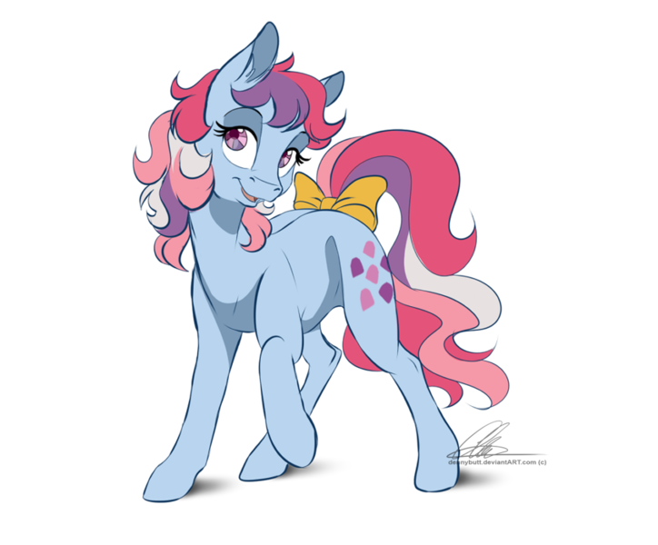 Size: 908x753 | Tagged: safe, artist:dvixie, banned from derpibooru, deleted from derpibooru, derpibooru import, sweet stuff, earth pony, pony, twinkle eyed pony, bow, cute, g1, looking at you, open mouth, raised hoof, simple background, smiling, solo, sweet sweet stuff, tail bow, transparent background