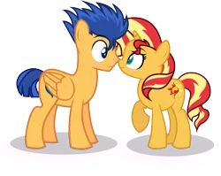 Size: 1413x1122 | Tagged: safe, artist:paulysentry, banned from derpibooru, deleted from derpibooru, derpibooru import, flash sentry, sunset shimmer, pony, backwards cutie mark, blushing, cute, face to face, female, flashimmer, male, shadow, shipping, simple background, straight, transparent background, vector