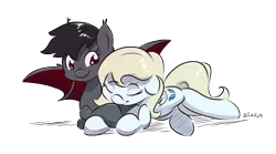 Size: 3540x1972 | Tagged: safe, artist:dilarus, banned from derpibooru, deleted from derpibooru, derpibooru import, oc, oc:freyja angel, oc:qetesh, unofficial characters only, bat pony, pegasus, pony, snuggling