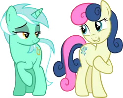 Size: 3752x2997 | Tagged: safe, artist:paulysentry, banned from derpibooru, deleted from derpibooru, derpibooru import, bon bon, lyra heartstrings, sweetie drops, slice of life (episode), bedroom eyes, best friends, female, lesbian, lyrabon, shipping, simple background, transparent background, vector