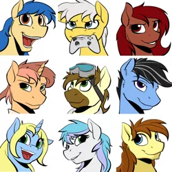 Size: 700x701 | Tagged: safe, artist:acesential, banned from derpibooru, deleted from derpibooru, derpibooru import, oc, oc:art's desire, oc:calpain, oc:equalizer, oc:penny, oc:silver lining, oc:spectra, oc:spectrum lighting, oc:vento, oc:zimmy, unofficial characters only, calpain, goggles