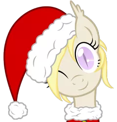 Size: 4778x5000 | Tagged: safe, artist:vito, banned from derpibooru, deleted from derpibooru, derpibooru import, oc, oc:pom pom, unofficial characters only, bat pony, pony, absurd resolution, christmas, clothes, costume, holiday, one eye closed, santa costume, solo, wink