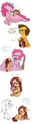Size: 900x3420 | Tagged: safe, artist:lopoddity, banned from derpibooru, deleted from derpibooru, derpibooru import, cheese sandwich, pinkie pie, oc, oc:cupcake, oc:jamboree sandwich, oc:peanut butter sandwich, earth pony, pony, pandoraverse, :<, :c, :o, alternate hairstyle, baby, baby pony, cheesepie, chin fluff, crying, cute, death stare, exclamation point, eye contact, eyes closed, facial hair, female, filly, floppy ears, foal, frown, glare, glasses, goatee, hair over one eye, hug, lidded eyes, lineart, looking at each other, male, mare, messy mane, music notes, newborn, next generation, nose wrinkle, nurse, offspring, open mouth, overprotective, parent:cheese sandwich, parent:pinkie pie, parents:cheesepie, petting, preggy pie, pregnant, protecting, raised hoof, shipping, side, simple background, singing, stallion, straight, suspicious, tired, underhoof, white background, wide eyes
