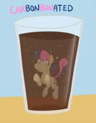 Size: 549x700 | Tagged: safe, artist:atlur, banned from derpibooru, deleted from derpibooru, derpibooru import, bon bon, sweetie drops, pony, bonafied, bonpun, carbonation, cup, cup of pony, drink, glass, micro, puffy cheeks, pun, soda, solo, underhoof