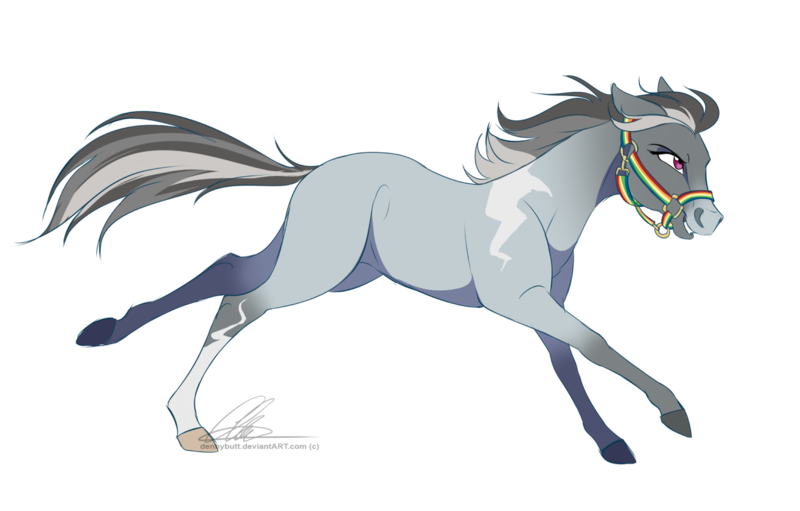 Size: 1277x815 | Tagged: safe, artist:dvixie, banned from derpibooru, deleted from derpibooru, derpibooru import, rainbow dash, horse, alternate color palette, alternate design, bridle, coat markings, floppy ears, galloping, hoers, natural fur color, natural hair color, realistic, realistic horse legs, running, simple background, socks (coat marking), solo, tack, transparent background