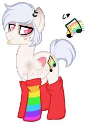 Size: 748x1059 | Tagged: safe, artist:axolotlshy, banned from derpibooru, deleted from derpibooru, derpibooru import, oc, oc:skate beat, unofficial characters only, pegasus, pony, :p, clothes, ear piercing, earring, jewelry, male, music notes, pegasus oc, piercing, rainbow socks, simple background, socks, solo, stallion, striped socks, tongue out, transparent background, wings