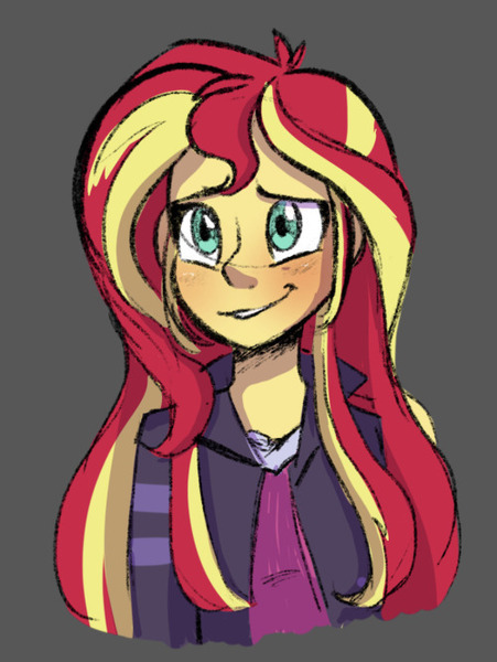 Size: 500x665 | Tagged: safe, artist:little-tweenframes, banned from derpibooru, deleted from derpibooru, derpibooru import, sunset shimmer, equestria girls, bust, cute, female, shimmerbetes, smiling, solo