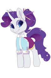 Size: 1500x2300 | Tagged: safe, artist:hiccupsdoesart, banned from derpibooru, deleted from derpibooru, derpibooru import, rarity, pony, unicorn, leak, spoiler:g5, alternate design, clothes, cute, female, g5, mare, rarity (g5), simple background, smiling, solo, white background
