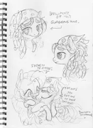 Size: 1805x2464 | Tagged: suggestive, artist:dilarus, banned from derpibooru, deleted from derpibooru, derpibooru import, fluttershy, tree hugger, earth pony, pegasus, pony, and then sex happened, bandana, blushing, bust, cuddling, dialogue, dreadlocks, eyebrows, eyes closed, female, flutterhugger, grayscale, heart, i'd like to be a tree, lesbian, mare, monochrome, pillow, shipping, traditional art