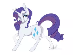 Size: 1154x866 | Tagged: safe, artist:dvixie, banned from derpibooru, deleted from derpibooru, derpibooru import, rarity, pony, unicorn, bedroom eyes, butt, cute, female, looking at you, mare, plot, raised hoof, raribetes, simple background, smiling, solo, white background