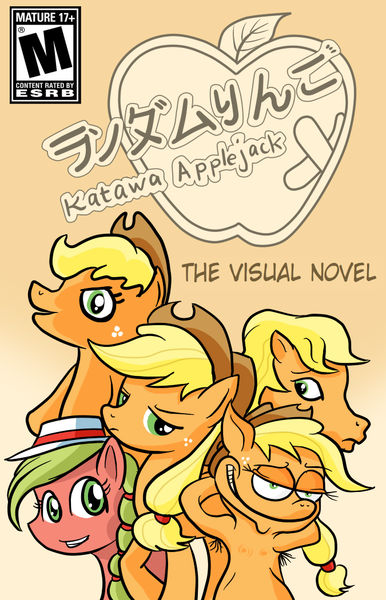 Size: 675x1050 | Tagged: safe, artist:southparktaoist, banned from derpibooru, deleted from derpibooru, derpibooru import, applejack, applejack (g1), applejack (g3), armpit hair, cowboys and equestrians, eppaljeck, g1, japanese, jappleack, katawa shoujo, mad magazine, mad (tv series), maplejack