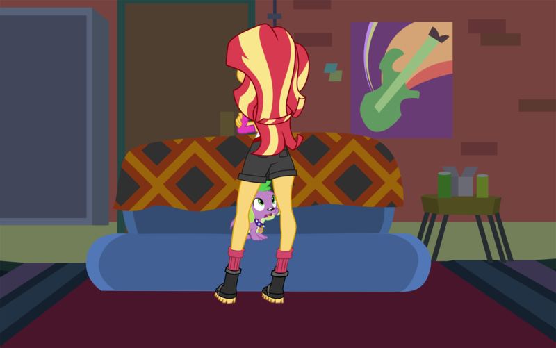 Size: 8890x5562 | Tagged: safe, artist:keronianniroro, artist:paulysentry, banned from derpibooru, deleted from derpibooru, derpibooru import, edit, ray, spike, spike the regular dog, sunset shimmer, dog, human, equestria girls, female, it was at this moment that he knew he fucked up, legs, male, out of character, shipping, straight, stupid sexy sunset shimmer, sunset's apartment, sunsetspike, tags that have bad words, vector, when you see it