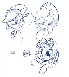 Size: 3561x4000 | Tagged: safe, artist:dilarus, banned from derpibooru, deleted from derpibooru, derpibooru import, applejack, rarity, oc, oc:rosie, earth pony, pony, unicorn, apple, bedroom eyes, blushing, cowboy hat, cute, eyes on the prize, eyeshadow, female, filly, floppy ears, food, freckles, hat, lesbian, lidded eyes, looking at you, looking away, magical lesbian spawn, makeup, mare, math, monochrome, offspring, open mouth, parent:applejack, parent:rarity, parents:rarijack, pictogram, rarijack, shipping, shy, simple background, smiling, speech bubble, stetson, waving, white background