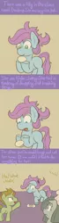 Size: 650x2436 | Tagged: safe, artist:atlur, banned from derpibooru, deleted from derpibooru, derpibooru import, marble pie, oc, oc:dewdrop, earth pony, pony, unicorn, ask the pie sisters, ask, blank flank, colt, comic, female, filly, foal, male, tumblr, younger