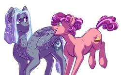 Size: 1280x800 | Tagged: safe, artist:lopoddity, banned from derpibooru, deleted from derpibooru, derpibooru import, oc, oc:artemis, oc:jamboree sandwich, unofficial characters only, earth pony, hybrid, pegasus, pony, pandoraverse, agender, disguise, excited, female, mare, next generation, oc x oc, offspring, offspring shipping, parent:cheese sandwich, parent:oc:daedalus ravenwing, parent:pinkie pie, parent:princess luna, parents:canon x oc, parents:cheesepie, shipping, simple background, story included, unknown sex, white background
