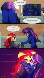 Size: 720x1280 | Tagged: safe, artist:little-tweenframes, banned from derpibooru, deleted from derpibooru, derpibooru import, applejack, flash sentry, fluttershy, pinkie pie, rainbow dash, rarity, sci-twi, sunset shimmer, twilight sparkle, comic:the plan, series:sciset diary, equestria girls, blushing, clothes, comic, crying, cute, engagement, eyes closed, female, happy, hug, humane five, humane seven, humane six, lesbian, marriage proposal, scitwishimmer, shipping, sunsetsparkle